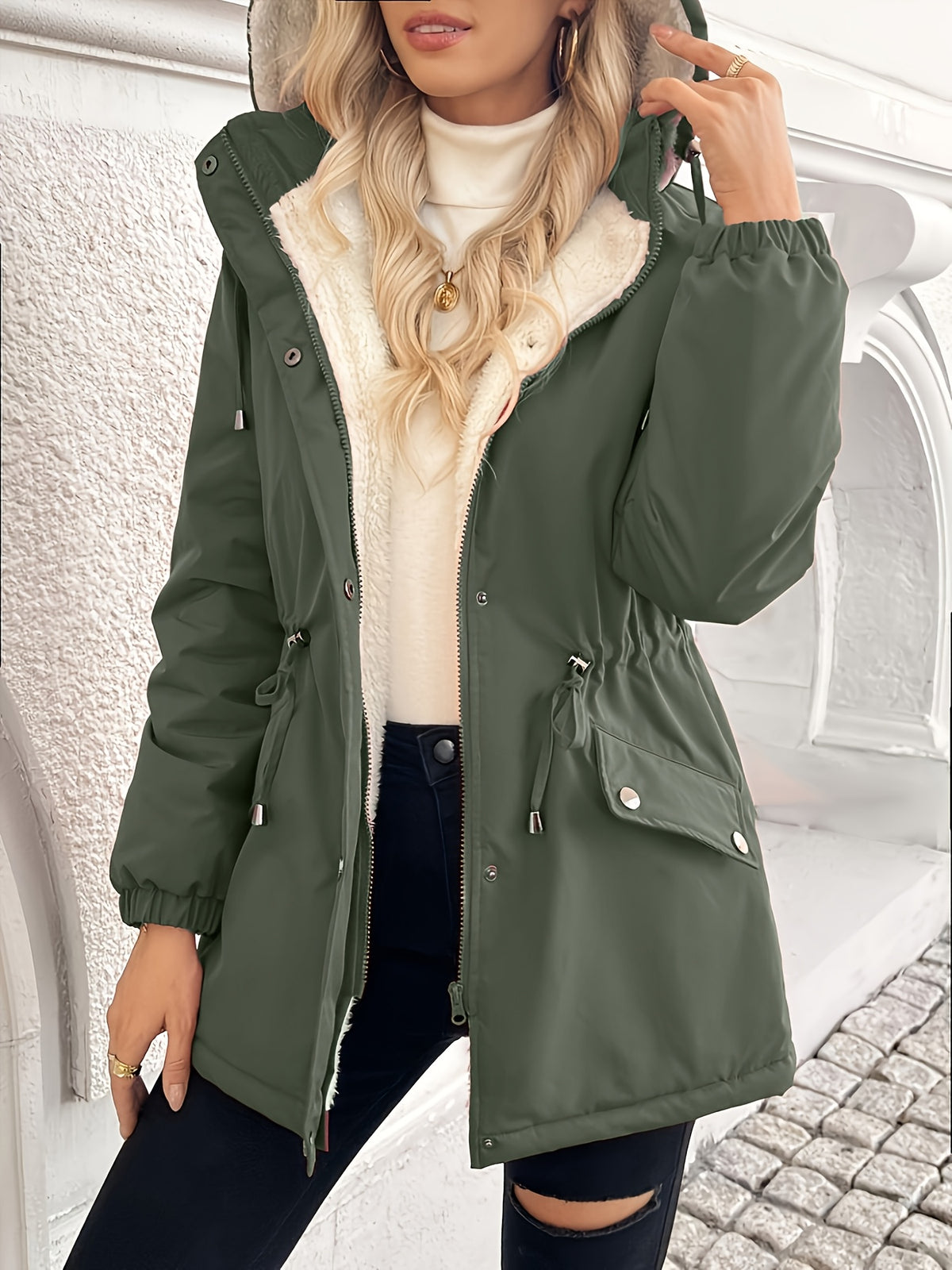 Shepra Faux-Fur Lined Hooded Parka Jacket – Waterproof Winter Parka Women Hooded Longline Jacket