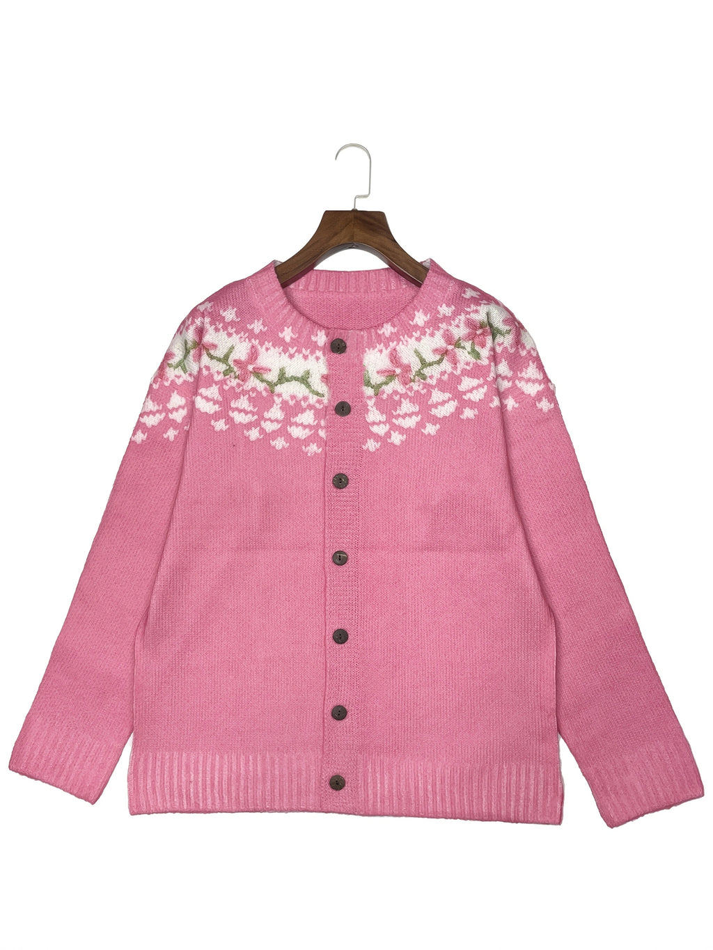 Blossyke Embroidered Knit Cardigan – Chunky Button-Front Women Autumn Cosy Oversized Cardigan
