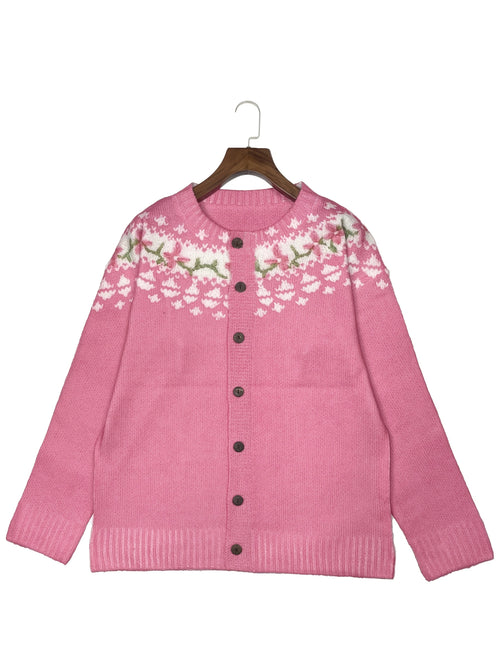 Blossyke Embroidered Knit Cardigan – Chunky Button-Front Women Autumn Cosy Oversized Cardigan