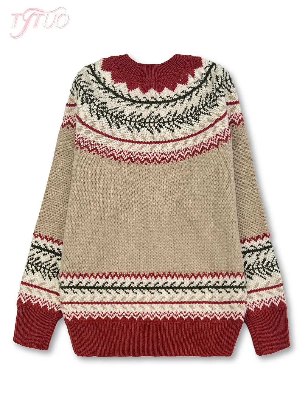 Fairbane Fair Isle Button-Up Cardigan – Women Knit Sweater Nordic Chunky Ribbed Autumn Fall Cardigan