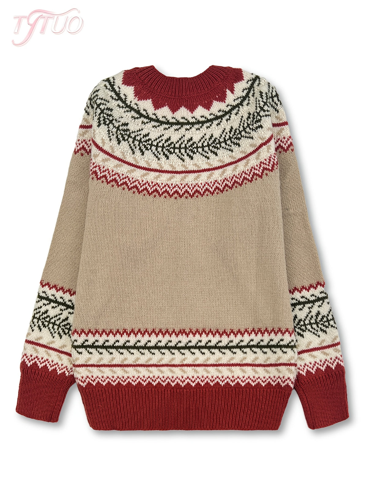 Fairbane Fair Isle Button-Up Cardigan – Women Knit Sweater Nordic Chunky Ribbed Autumn Fall Cardigan