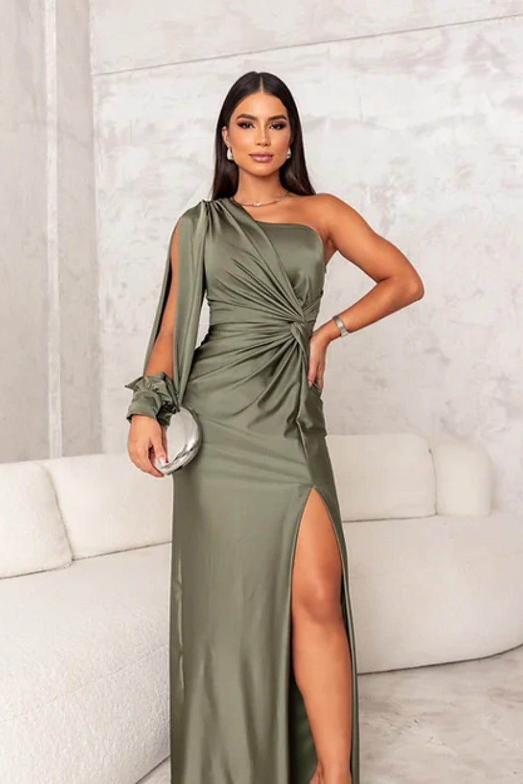 Drapnotte One-Shoulder Maxi Dress – Satin Evening Women Formal Elegant Party Maxi Dress