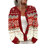 Snowflyx Fair Isle Button Cardigan – Knit Christmas Women Festive Holiday Long Sleeve Crew Neck Cardigan