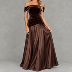 Diruche Velvet Off-Shoulder Maxi Dress – Evening Dresses Women Formal Wedding Guest Bardot Party Maxi Dress