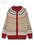 Fairbane Fair Isle Button-Up Cardigan – Women Knit Sweater Nordic Chunky Ribbed Autumn Fall Cardigan