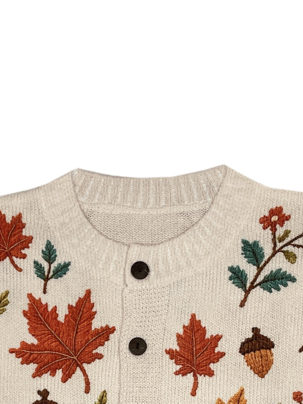 Maplif Embroidered Button-Front Cardigan – Knit Women Autumn Fall Embroidered Woodland Casual Cardigan