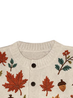 Maplif Embroidered Button-Front Cardigan – Knit Women Autumn Fall Embroidered Woodland Casual Cardigan
