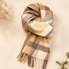 Fritasse Check Wool Scarf – Tartan Wool Checkered Scarf Women Fall Winter Soft Warm Plaid Scarf