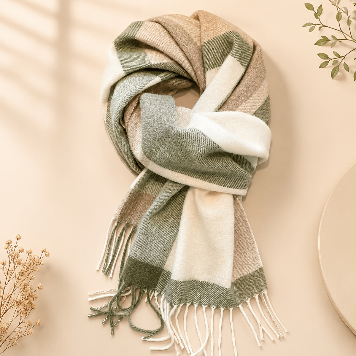 Fritasse Check Wool Scarf – Tartan Wool Checkered Scarf Women Fall Winter Soft Warm Plaid Scarf
