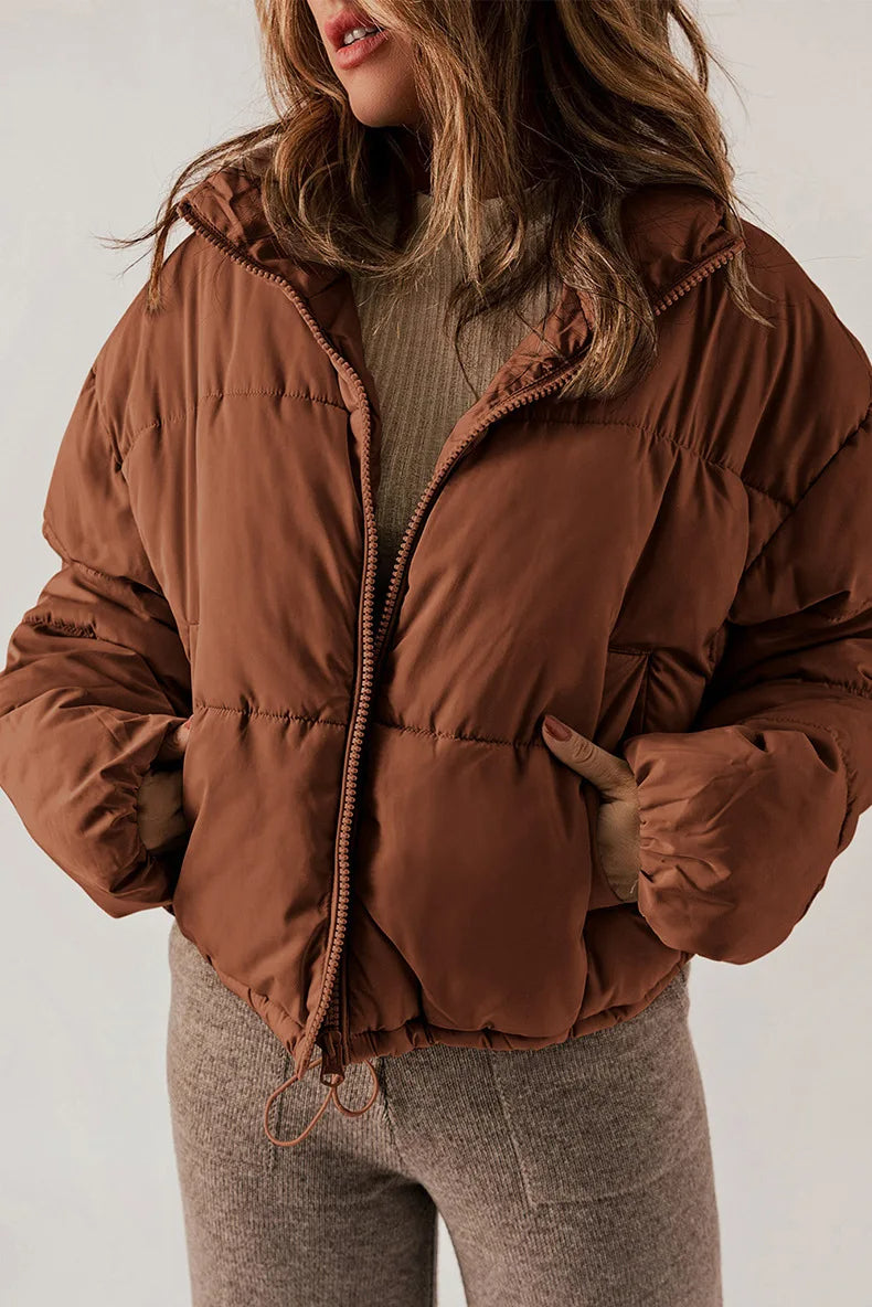 Chanlette Oversized Puffer Jacket – Women Quilted Cropped Casual Winter Streetwear Ladies Jacket