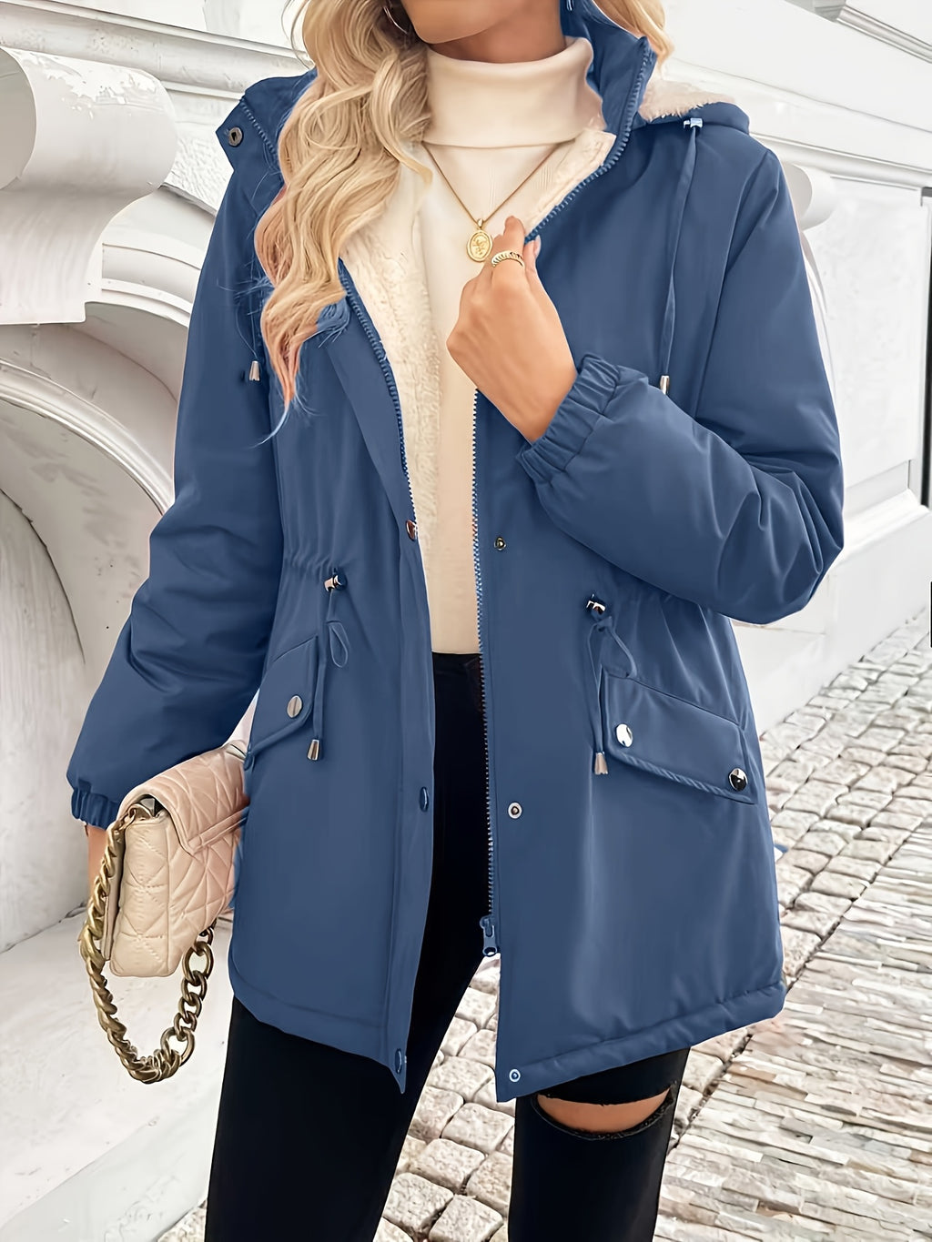 Shepra Faux-Fur Lined Hooded Parka Jacket – Waterproof Winter Parka Women Hooded Longline Jacket