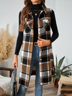 Flavest Check Sleeveless Longline Shacket – Women Oversized Flannel Gilet Waistcoat Casual Autumn Layering