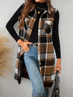 Flavest Check Sleeveless Longline Shacket – Women Oversized Flannel Gilet Waistcoat Casual Autumn Layering