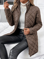 Diquilenne Diamond Quilted Longline Coat – Padded Jacket Women Hooded Winter Ladies Quilted Coat