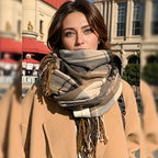 Twillyne Oversized Check Scarf – Tartan Wool Scarf Women Winter Checked Fringe Wrap Shawl Blanket Scarf