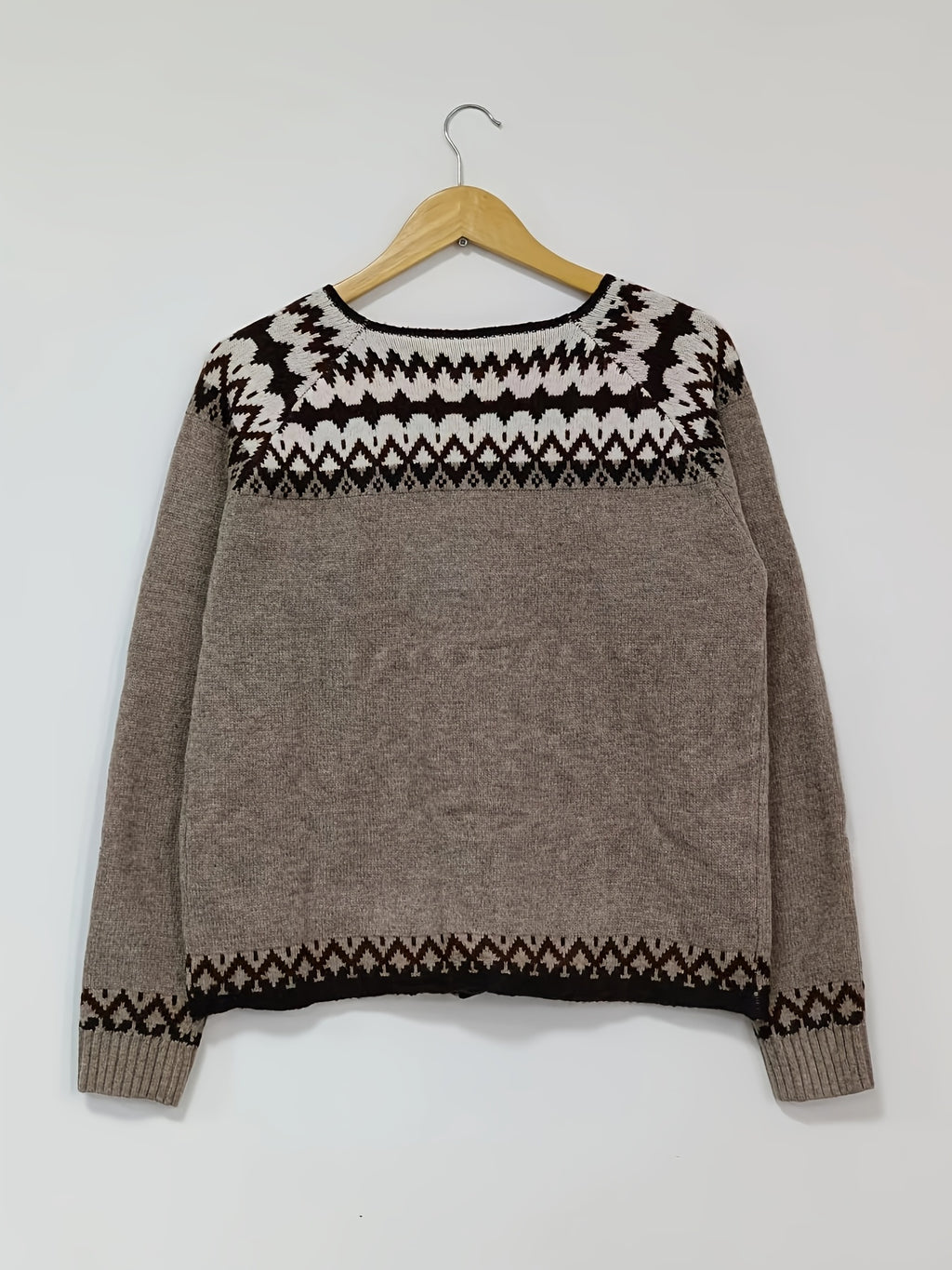 Chevyok Fair Isle Button-Front Cardigan – Knitted Women Autumn Casual Oversized Longline Cardigan