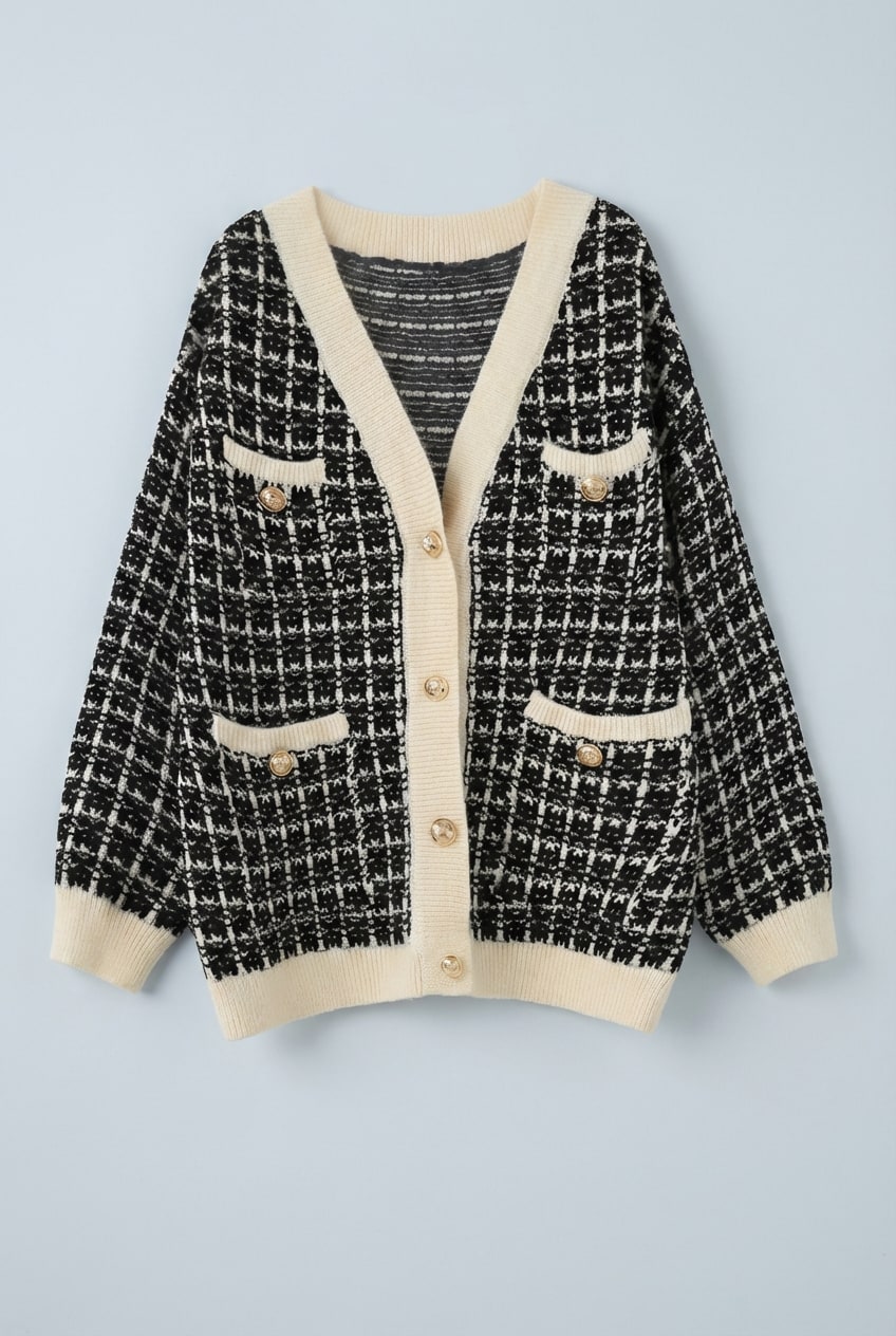 Boutayne Tweed Knit Cardigan – V-Neck Button-Front Women Longline Cardigan Fall Layering Knitwear