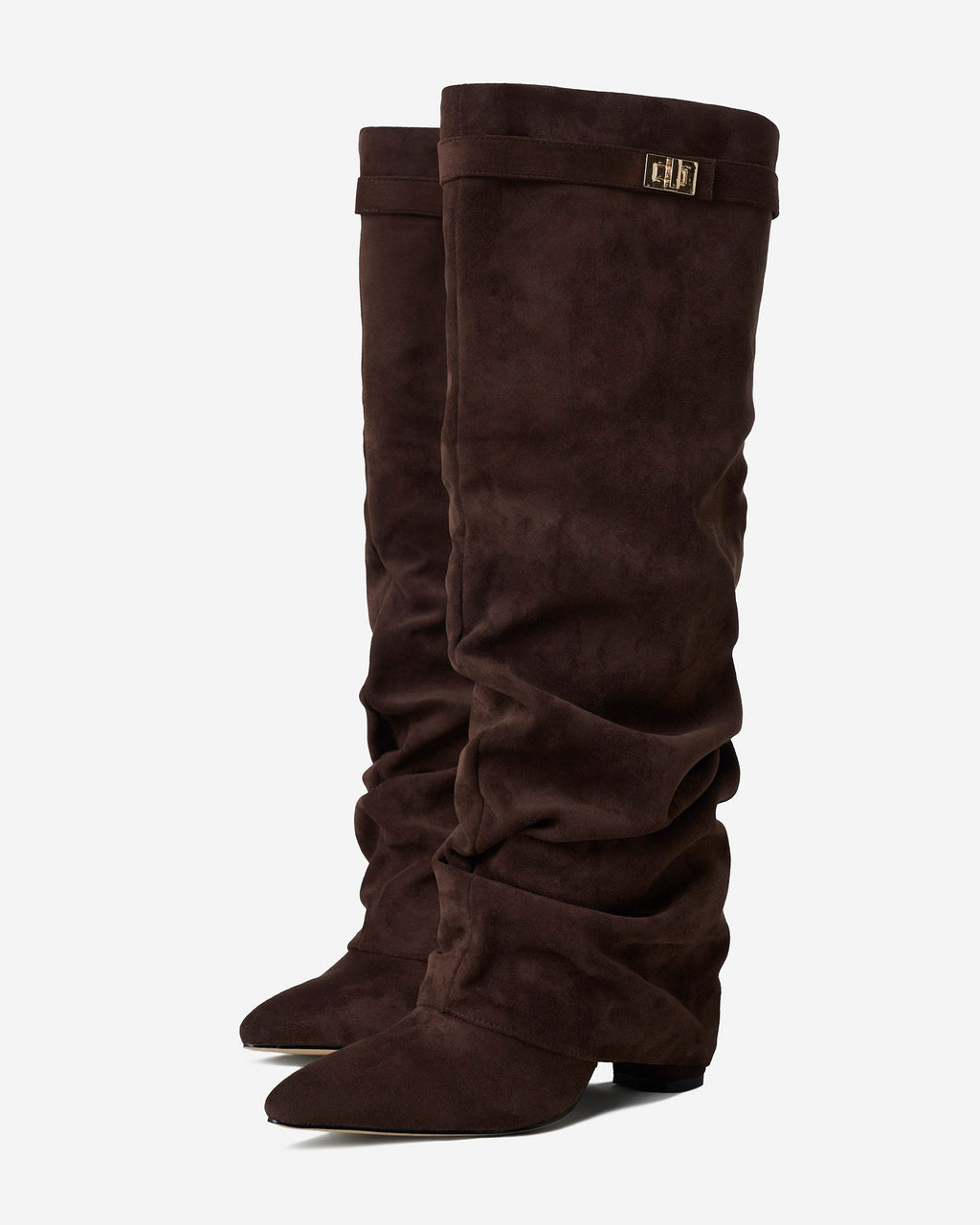 Lockaspa Slouchy Suede Knee High Boots – Women Knee High Slouch Boots Ladies Autumn Winter Office Casual Wedge Heel Boots