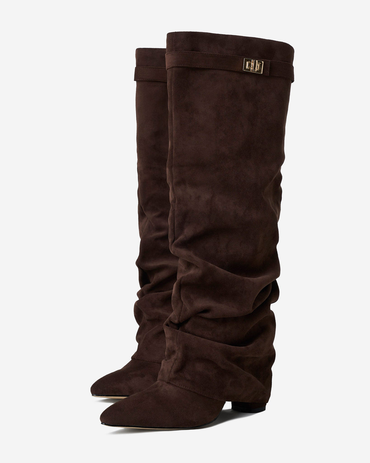 Lockaspa Slouchy Suede Knee High Boots – Women Knee High Slouch Boots Ladies Autumn Winter Office Casual Wedge Heel Boots
