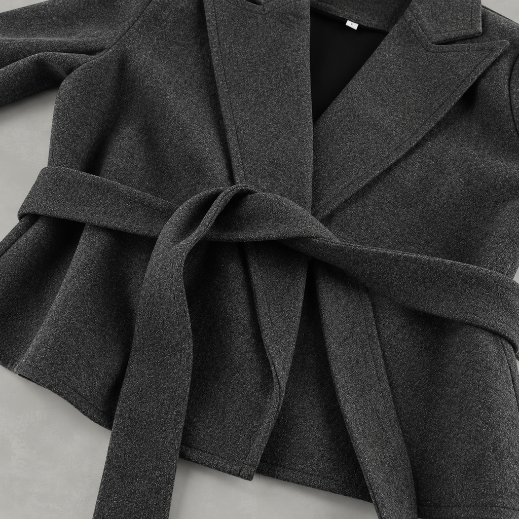 Trailyne Belted Cropped Blazer – Women Smart Casual Office Tailored Wrap Front Autumn Jacket