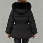 Shawdren Faux Fur Collar Belted Puffer Coat – Padded Quilted Women Winter Jacket Ladies Long Puffer Coat
