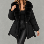 Shawdren Faux Fur Collar Belted Puffer Coat – Padded Quilted Women Winter Jacket Ladies Long Puffer Coat