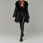 Shawdren Faux Fur Collar Belted Puffer Coat – Padded Quilted Women Winter Jacket Ladies Long Puffer Coat