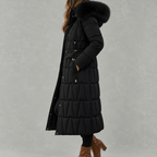 Chanista Longline Padded Puffer Coat – Hooded Quilted Over-the-Knee Winter Women Parka Jacket