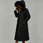 Chanista Longline Padded Puffer Coat – Hooded Quilted Over-the-Knee Winter Women Parka Jacket