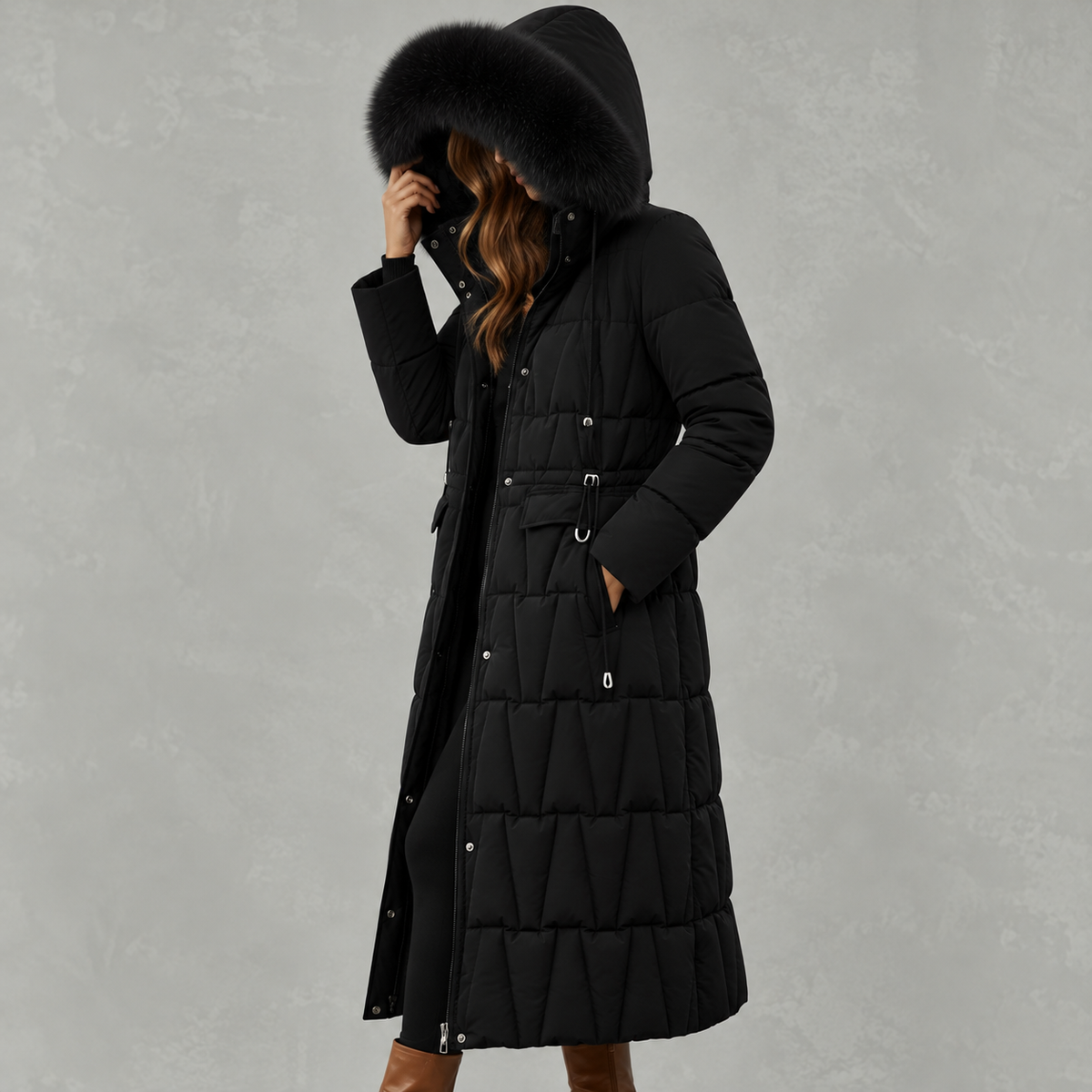 Chanista Longline Padded Puffer Coat – Hooded Quilted Over-the-Knee Winter Women Parka Jacket