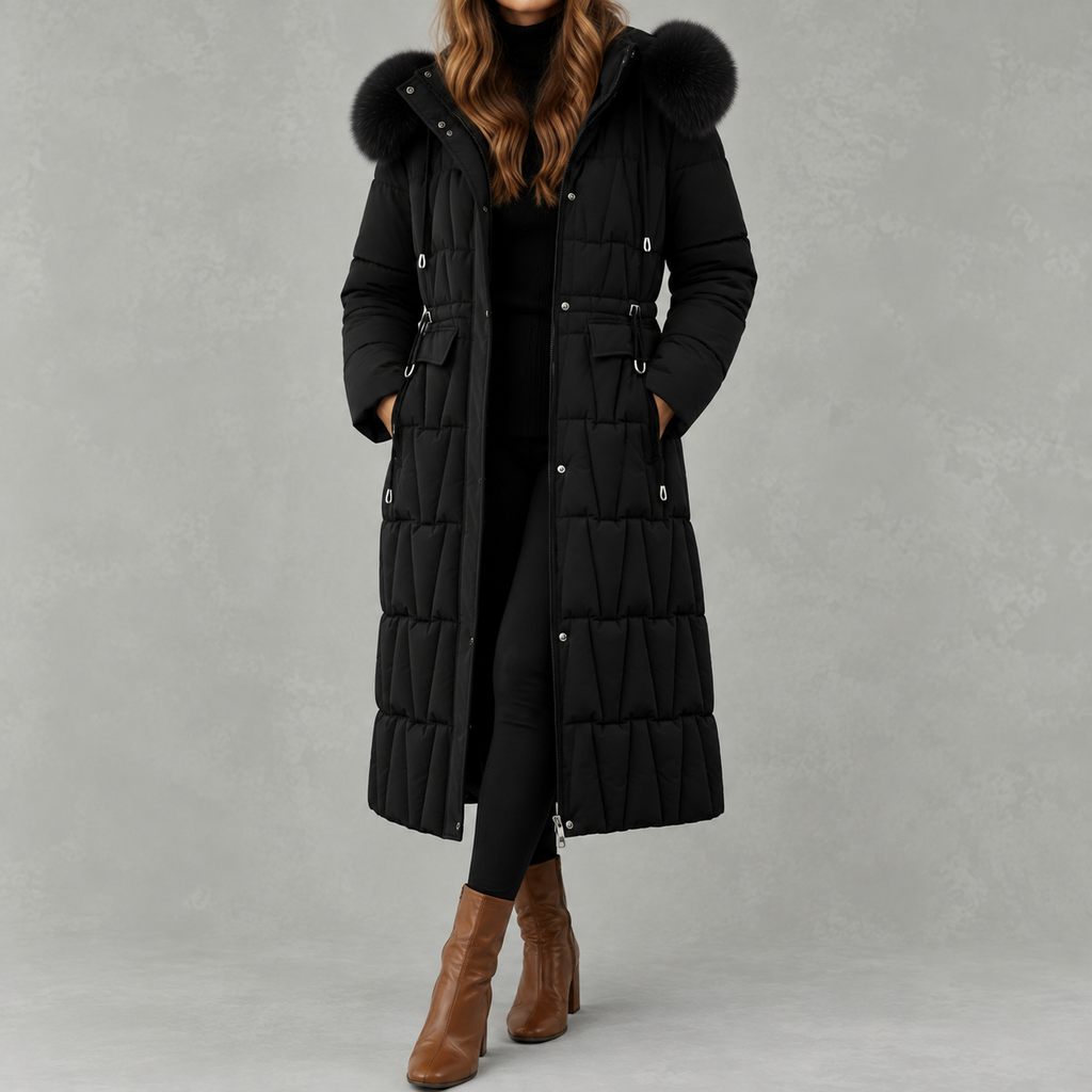 Chanista Longline Padded Puffer Coat – Hooded Quilted Over-the-Knee Winter Women Parka Jacket