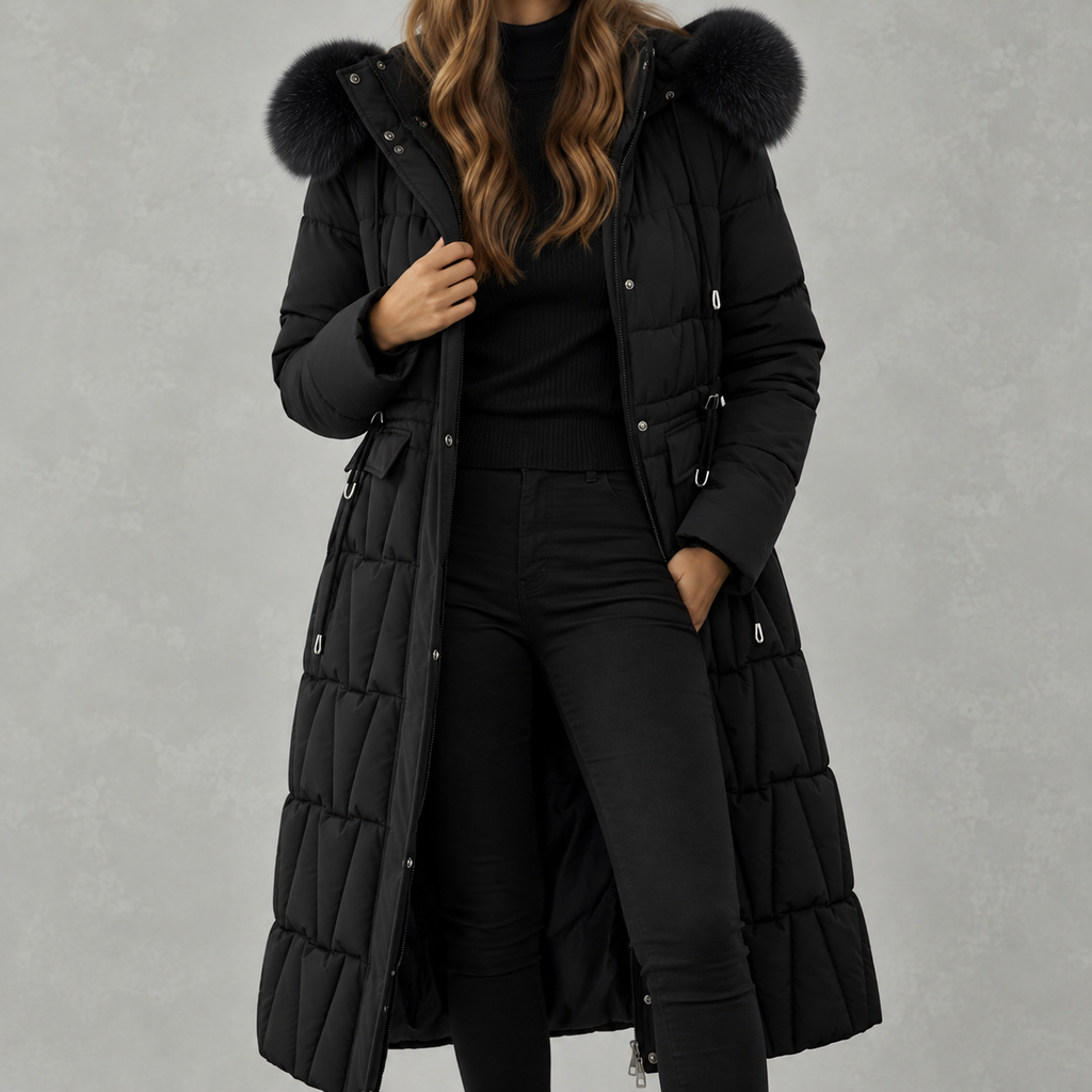 Chanista Longline Padded Puffer Coat – Hooded Quilted Over-the-Knee Winter Women Parka Jacket