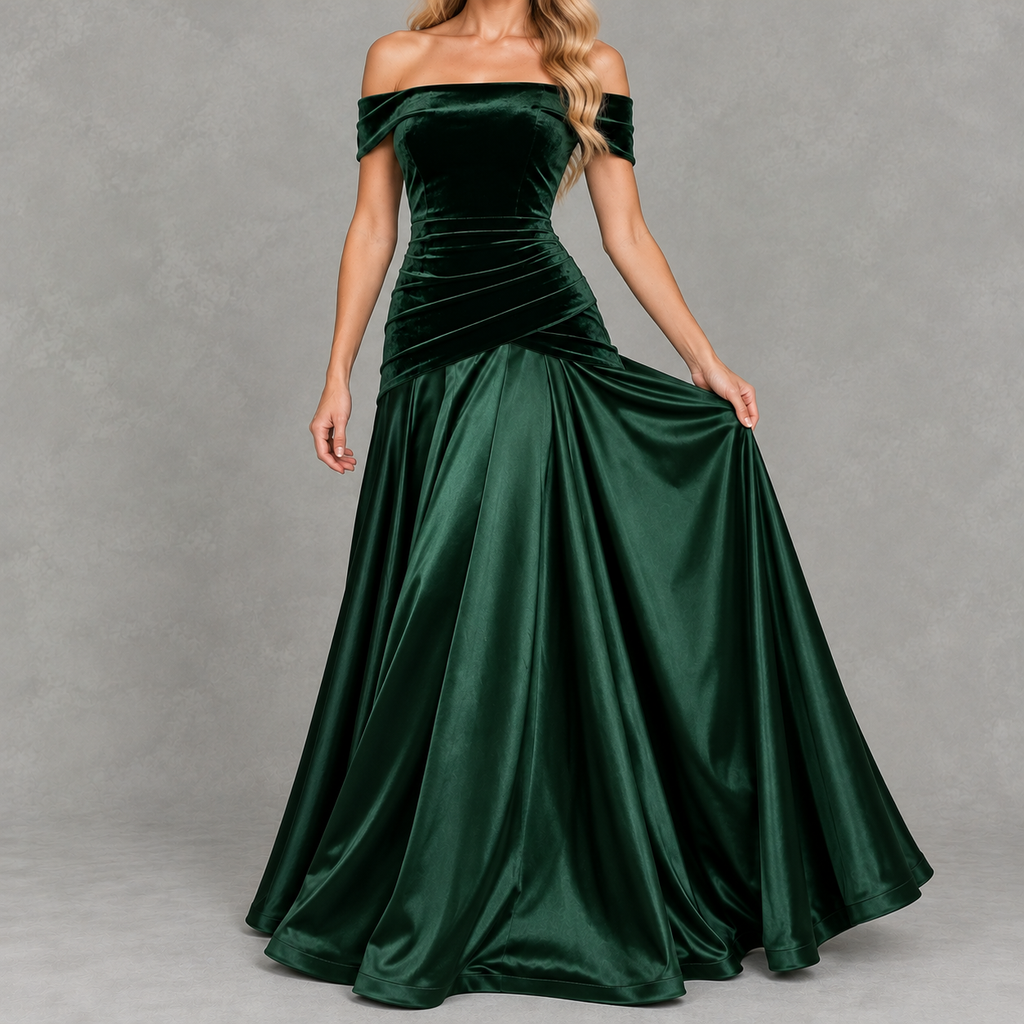 Diruche Velvet Off-Shoulder Maxi Dress – Evening Dresses Women Formal Wedding Guest Bardot Party Maxi Dress