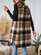 Flavest Check Sleeveless Longline Shacket – Women Oversized Flannel Gilet Waistcoat Casual Autumn Layering