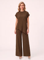 Torba Asymmetric Top Wide-Leg Trouser Co-Ord Set – Linen Blend Women Casual Loungewear Two Piece Set