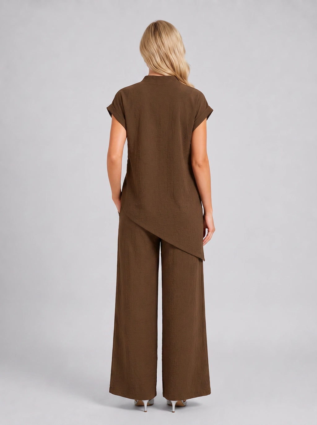 Torba Asymmetric Top Wide-Leg Trouser Co-Ord Set – Linen Blend Women Casual Loungewear Two Piece Set