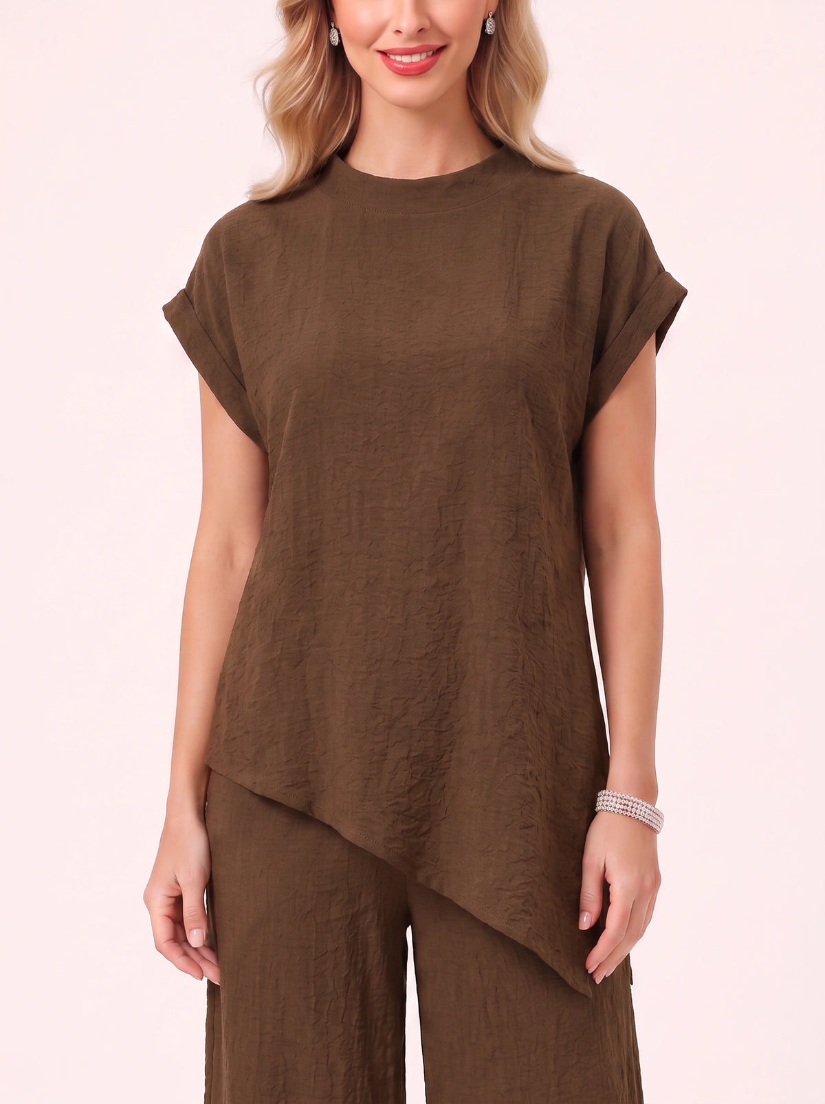 Torba Asymmetric Top Wide-Leg Trouser Co-Ord Set – Linen Blend Women Casual Loungewear Two Piece Set