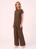 Torba Asymmetric Top Wide-Leg Trouser Co-Ord Set – Linen Blend Women Casual Loungewear Two Piece Set