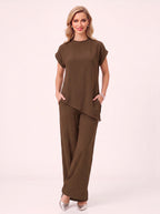 Torba Asymmetric Top Wide-Leg Trouser Co-Ord Set – Linen Blend Women Casual Loungewear Two Piece Set