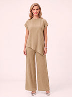 Torba Asymmetric Top Wide-Leg Trouser Co-Ord Set – Linen Blend Women Casual Loungewear Two Piece Set