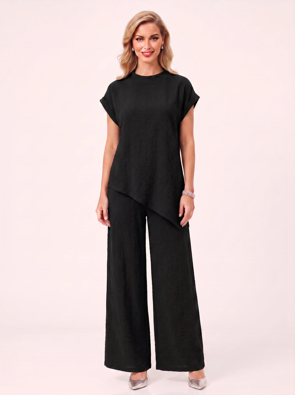 Torba Asymmetric Top Wide-Leg Trouser Co-Ord Set – Linen Blend Women Casual Loungewear Two Piece Set