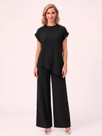 Torba Asymmetric Top Wide-Leg Trouser Co-Ord Set – Linen Blend Women Casual Loungewear Two Piece Set