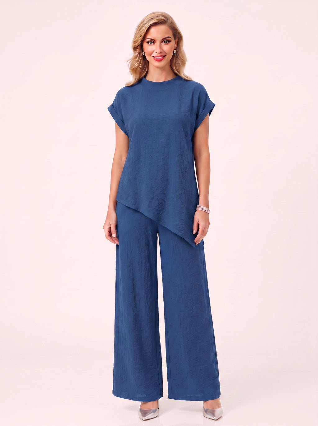 Torba Asymmetric Top Wide-Leg Trouser Co-Ord Set – Linen Blend Women Casual Loungewear Two Piece Set