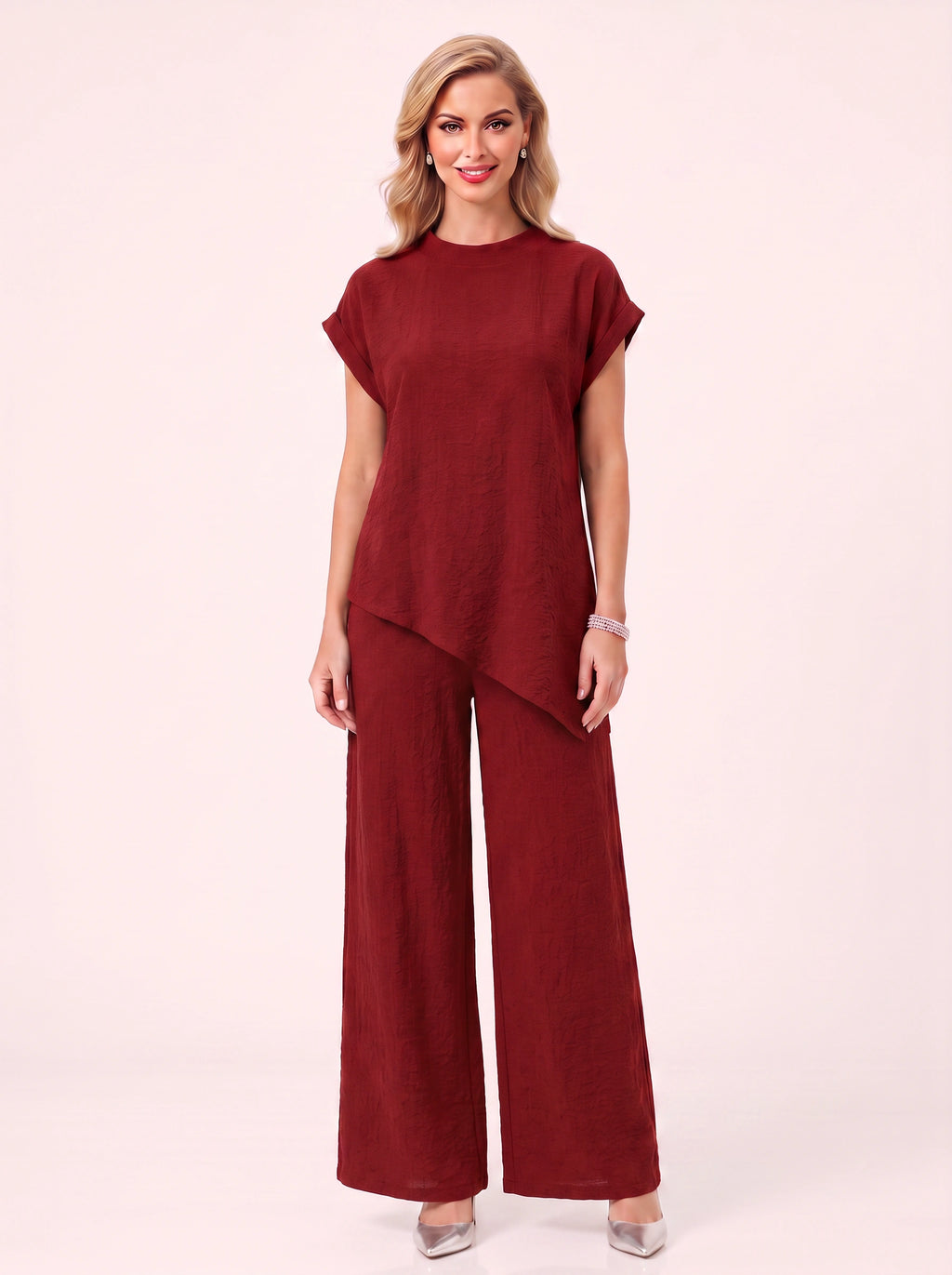 Torba Asymmetric Top Wide-Leg Trouser Co-Ord Set – Linen Blend Women Casual Loungewear Two Piece Set