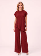 Torba Asymmetric Top Wide-Leg Trouser Co-Ord Set – Linen Blend Women Casual Loungewear Two Piece Set