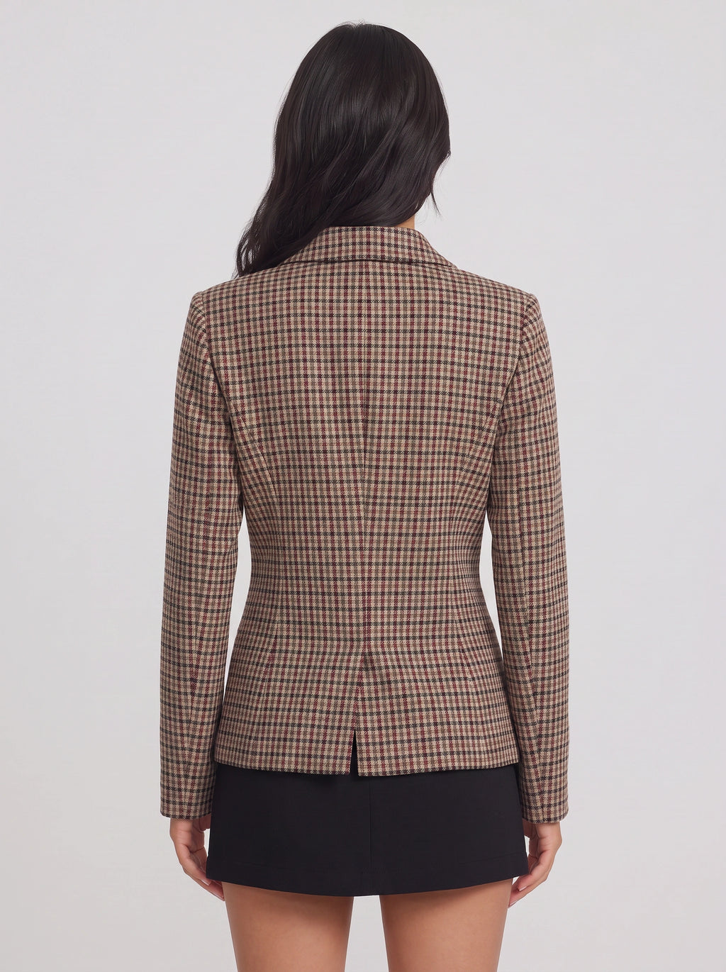 Houndstep Double-Breasted Fitted Blazer – Brown Houndstooth Check Women Tailored Office Smart Casual Blazer