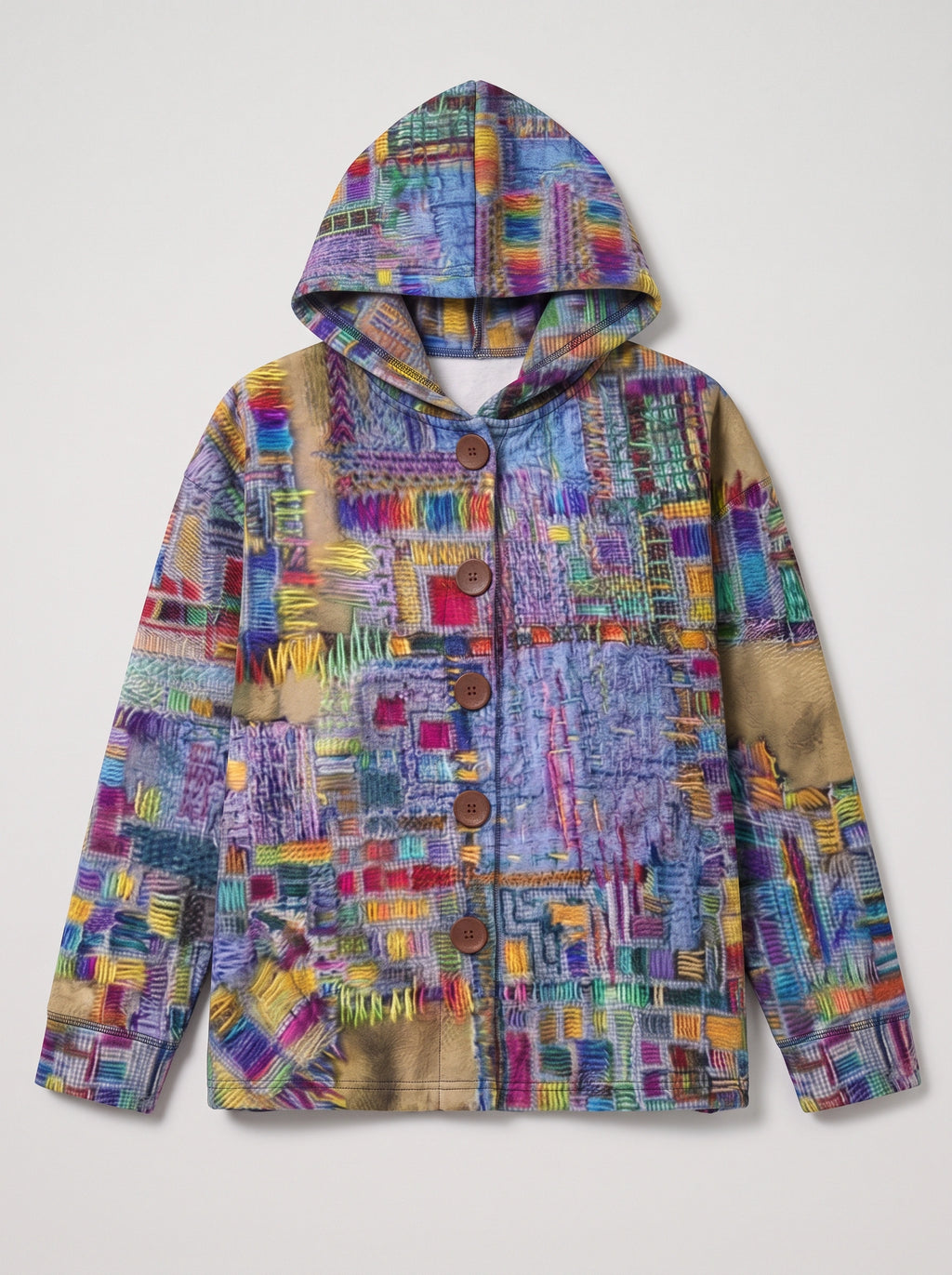 Patchtura Abstract Print Hooded Button-Up Cardigan – Women Casual Bohemian Lightweight Hooded Cardigan