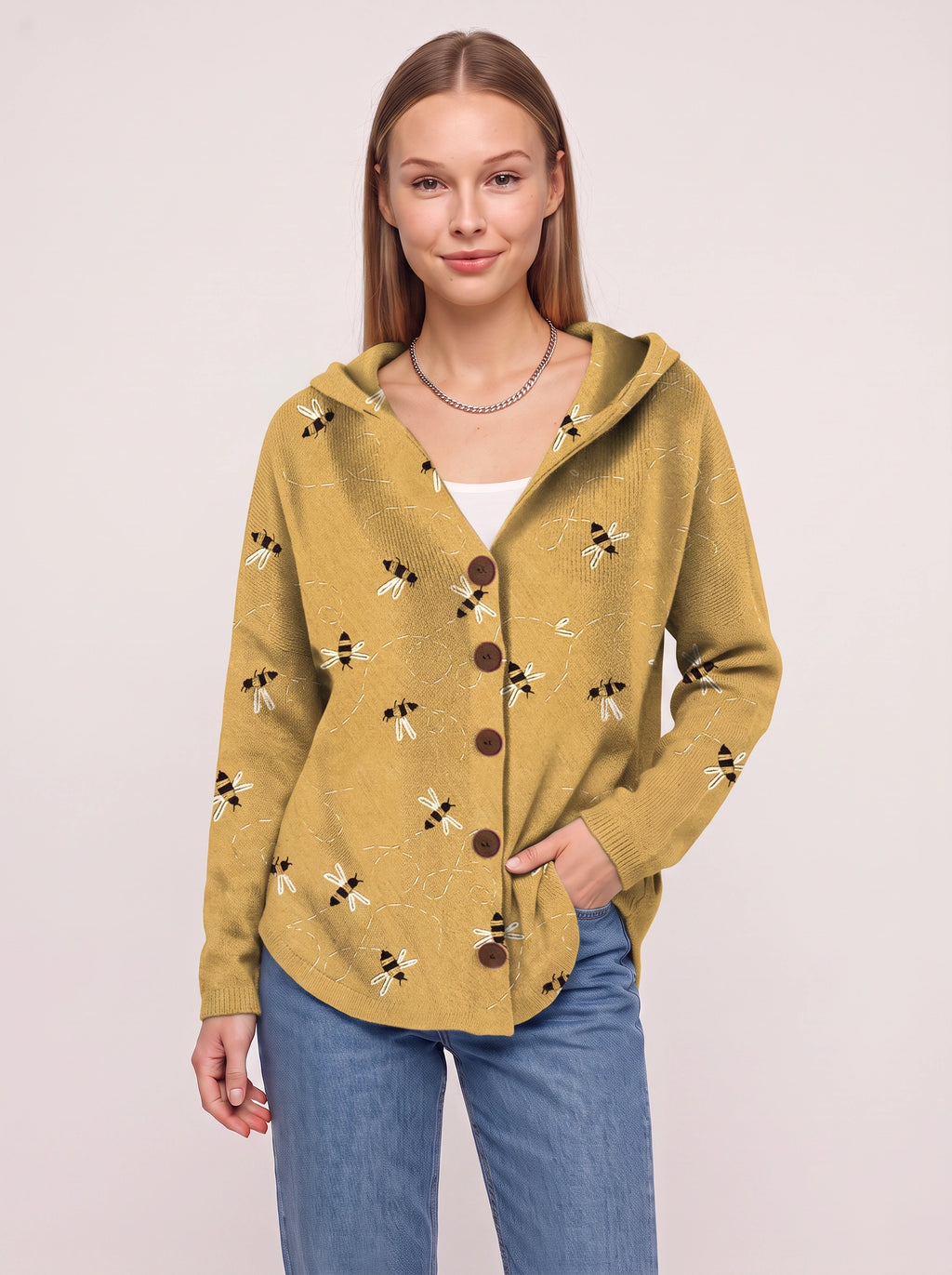 Patchtura Abstract Print Hooded Button-Up Cardigan – Women Casual Bohemian Lightweight Hooded Cardigan