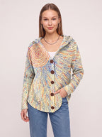 Patchtura Abstract Print Hooded Button-Up Cardigan – Women Casual Bohemian Lightweight Hooded Cardigan