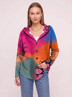 Patchtura Abstract Print Hooded Button-Up Cardigan – Women Casual Bohemian Lightweight Hooded Cardigan